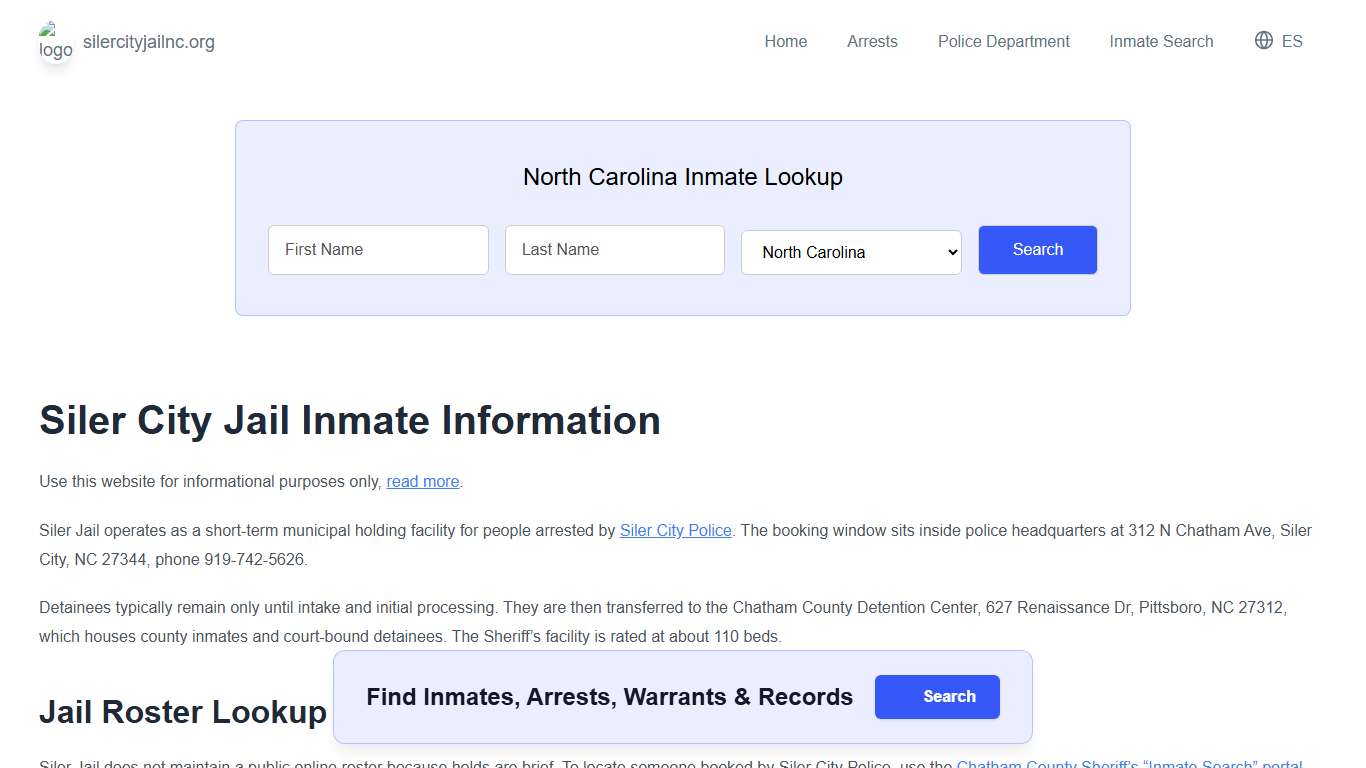 Siler Jail, NC Inmate Roster, Municipal Jail Info