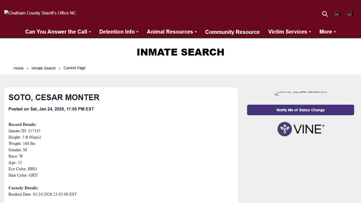 Inmate Search Chatham County Sheriff’s Office NC